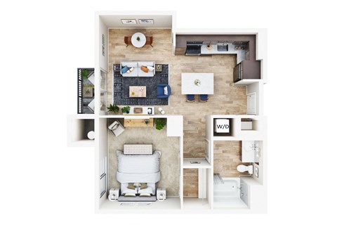 Floor plan for 1 bed, 1 bath, 718 sqft